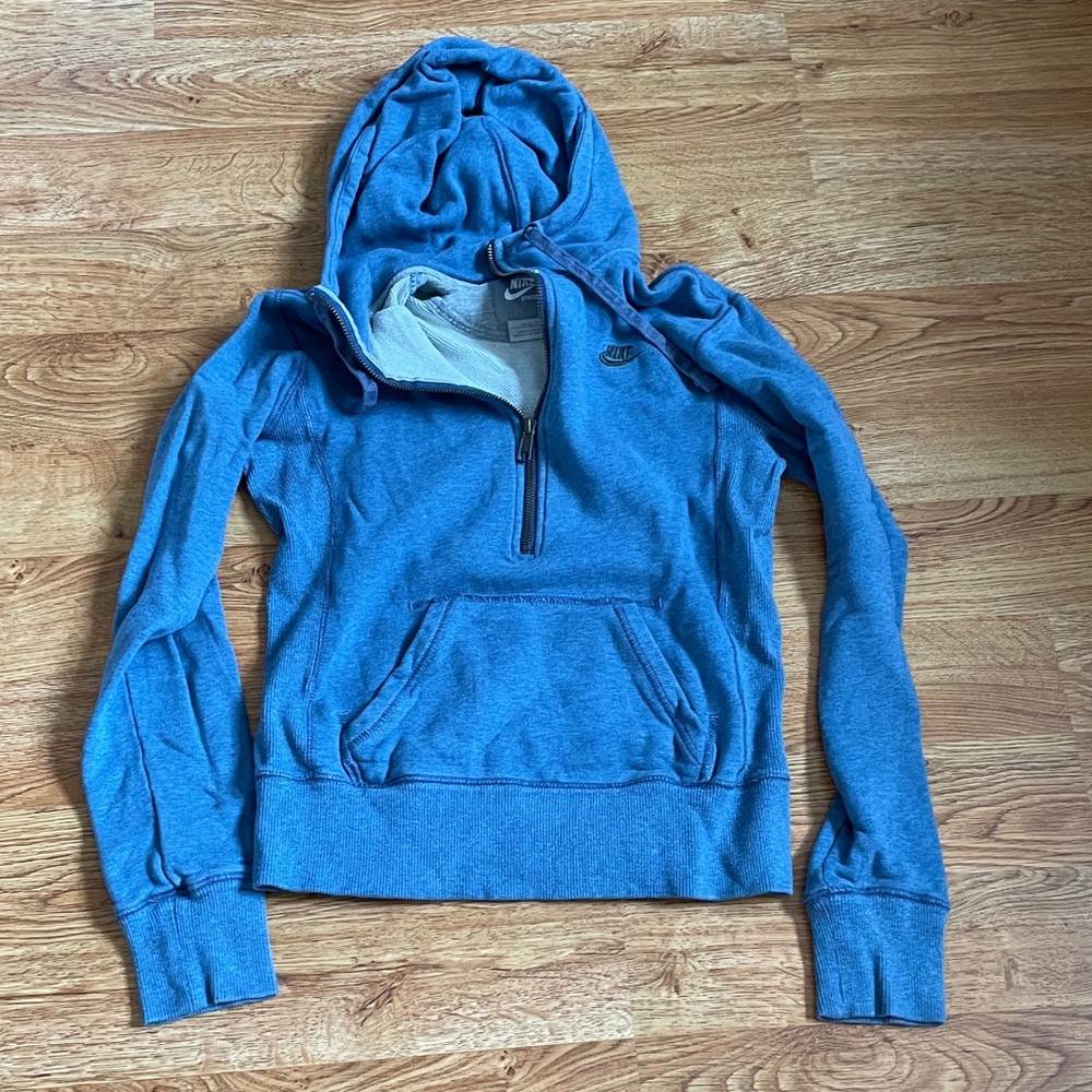 Nike Blue Quarter Zip Hoodie Women’s Small S Pullover Sweatshirt Swoosh